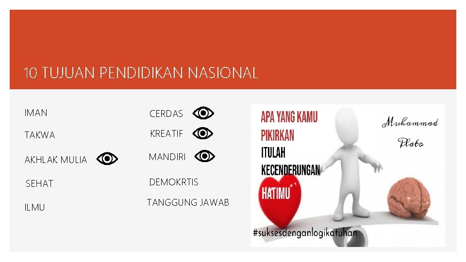 10 TUJUAN PENDIDIKAN NASIONAL IMAN CERDAS TAKWA KREATIF AKHLAK MULIA MANDIRI SEHAT DEMOKRTIS ILMU