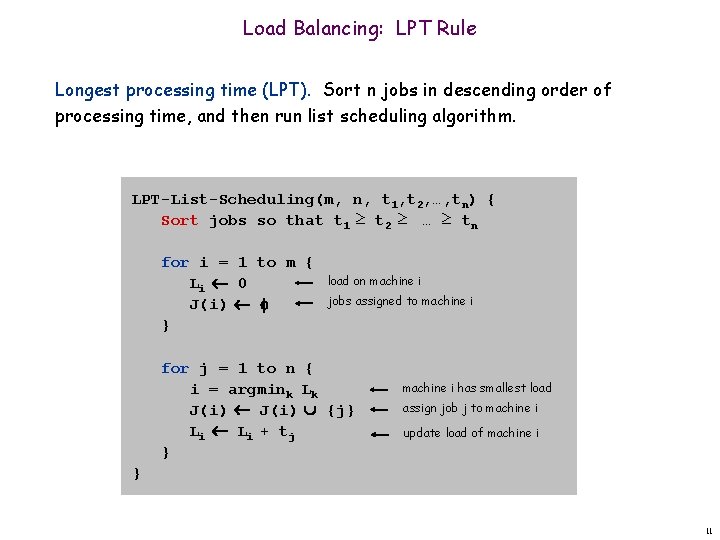 Load Balancing: LPT Rule Longest processing time (LPT). Sort n jobs in descending order