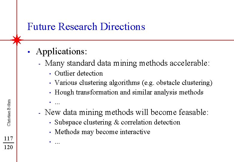 Future Research Directions • Applications: - Many standard data mining methods accelerable: • •