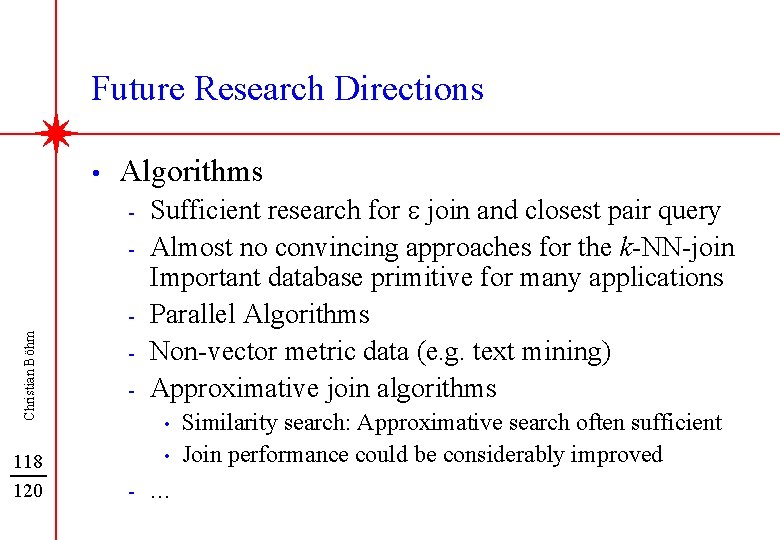 Future Research Directions • Algorithms - Christian Böhm - 118 120 - Sufficient research