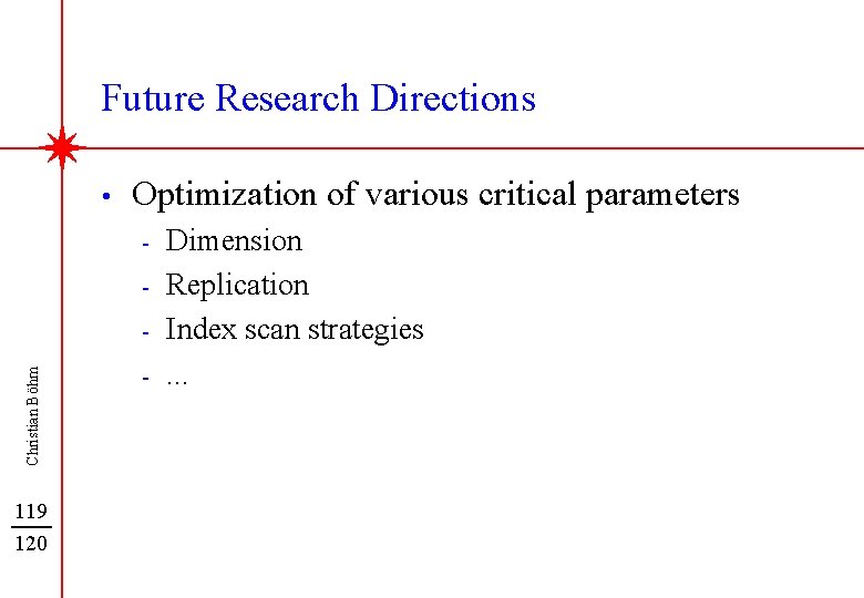 Future Research Directions • Optimization of various critical parameters - Christian Böhm - 119