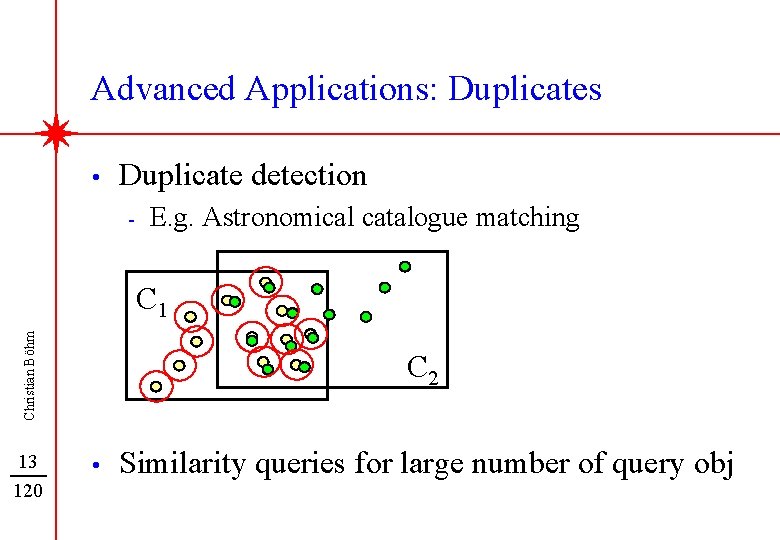 Advanced Applications: Duplicates • Duplicate detection - E. g. Astronomical catalogue matching Christian Böhm