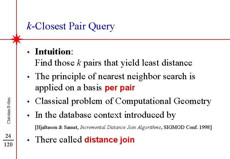 k-Closest Pair Query • Christian Böhm • • • Intuition: Find those k pairs