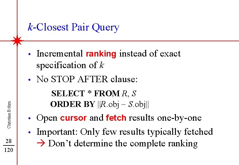 k-Closest Pair Query • Christian Böhm • 28 120 Incremental ranking instead of exact