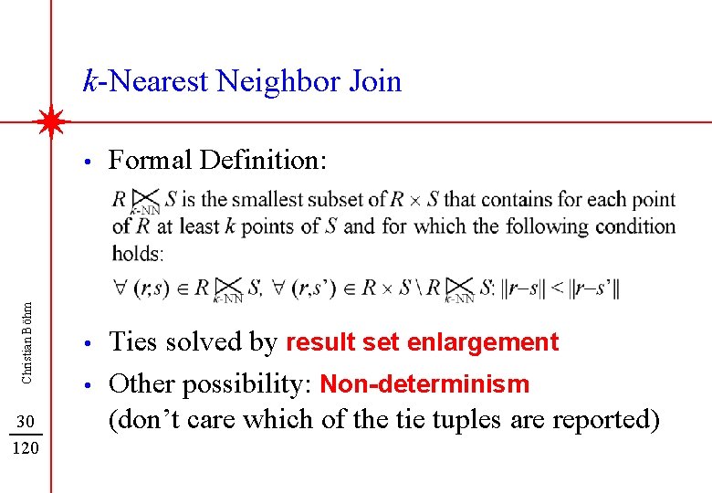 Christian Böhm k-Nearest Neighbor Join 30 120 • Formal Definition: • Ties solved by