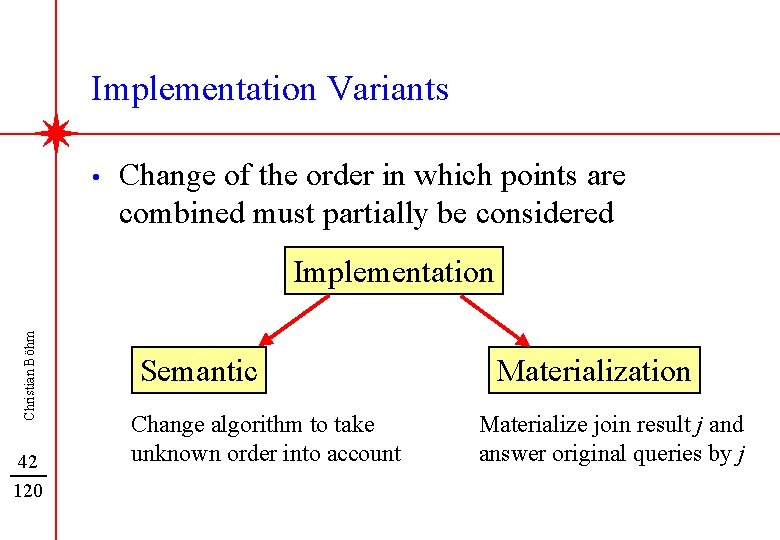 Implementation Variants • Change of the order in which points are combined must partially