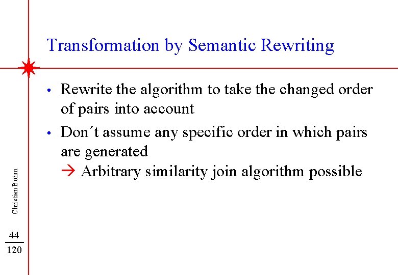 Transformation by Semantic Rewriting • Christian Böhm • 44 120 Rewrite the algorithm to