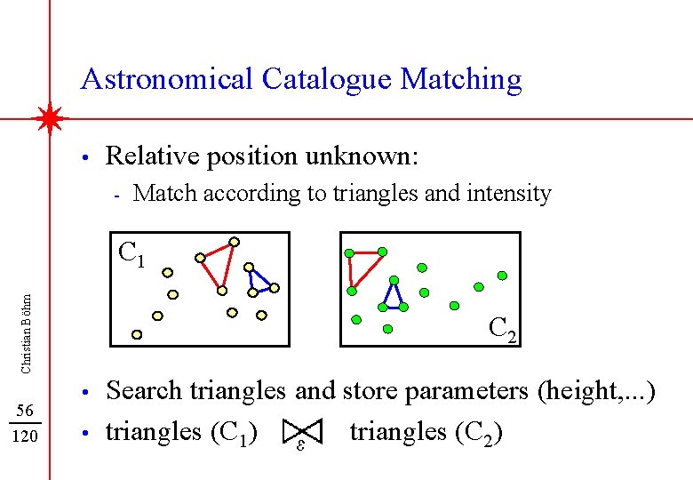 Astronomical Catalogue Matching • Relative position unknown: - Match according to triangles and intensity