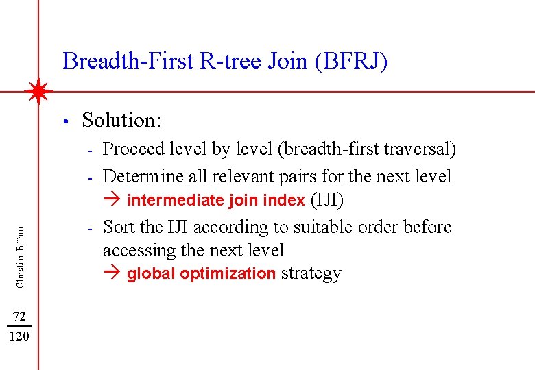 Breadth-First R-tree Join (BFRJ) • Solution: - Christian Böhm - 72 120 - Proceed