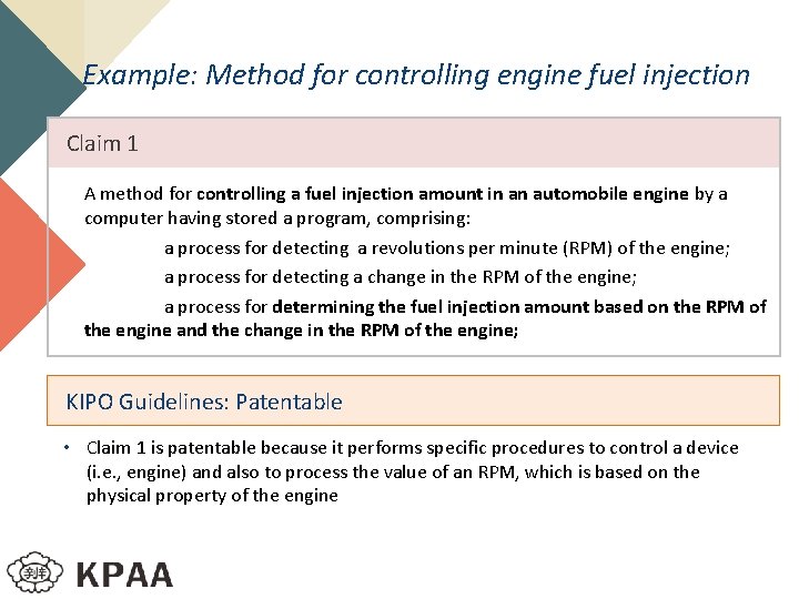 Example: Method for controlling engine fuel injection Claim 1 A method for controlling a