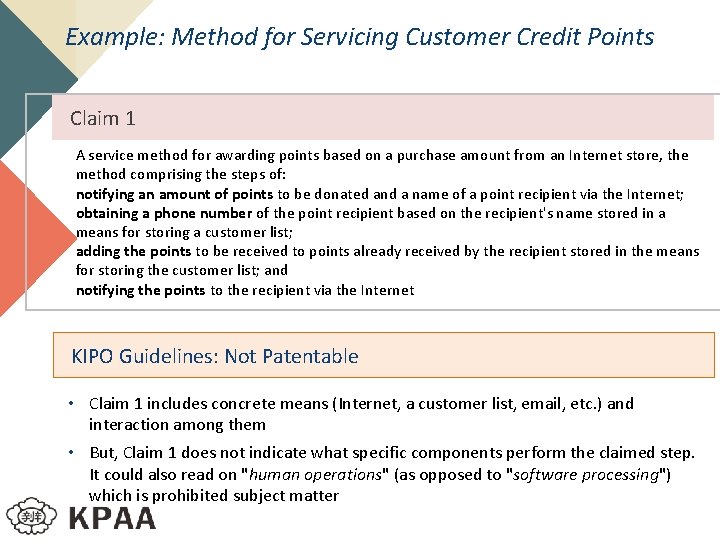 Example: Method for Servicing Customer Credit Points Claim 1 A service method for awarding