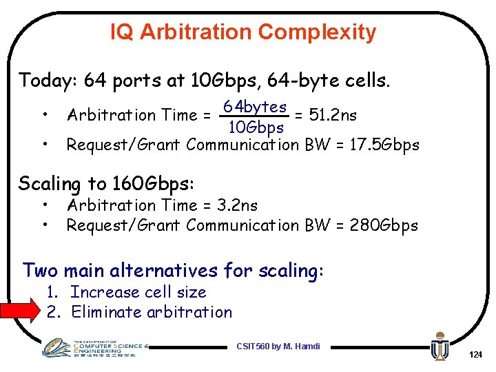 IQ Arbitration Complexity Today: 64 ports at 10 Gbps, 64 -byte cells. • •