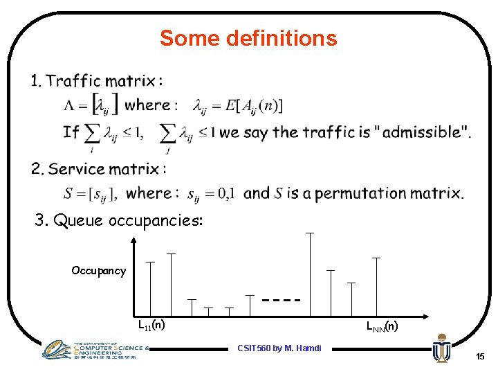 Some definitions 3. Queue occupancies: Occupancy L 11(n) LNN(n) CSIT 560 by M. Hamdi