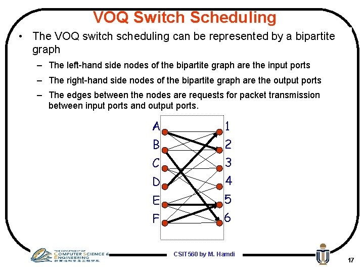 VOQ Switch Scheduling • The VOQ switch scheduling can be represented by a bipartite