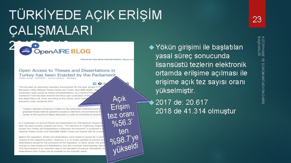 yasal süreç sonucunda lisansüstü tezlerin elektronik ortamda erilşime açılması ile erişime açık tez sayısı