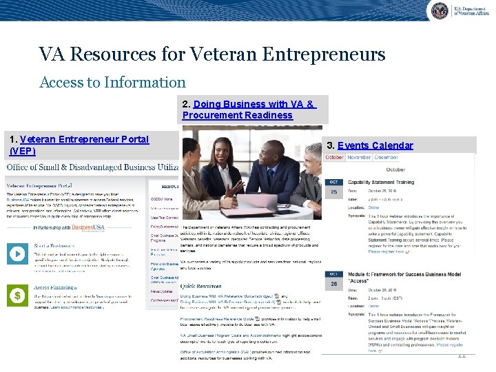 VA Resources for Veteran Entrepreneurs Access to Information 2. Doing Business with VA &