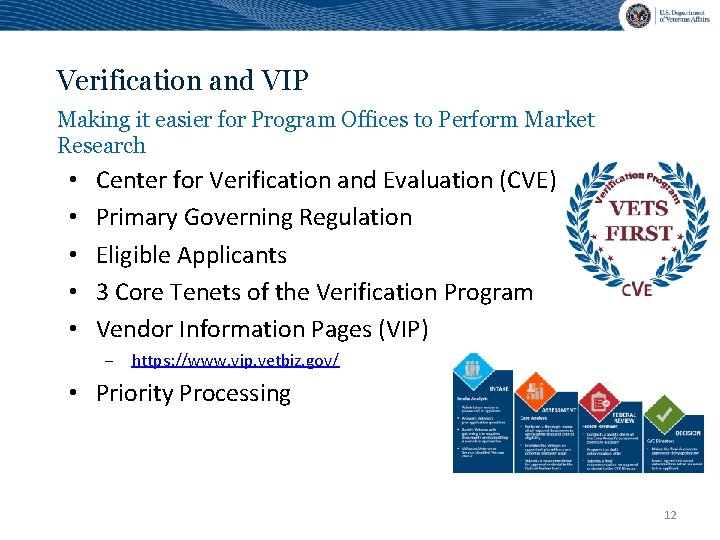 Verification and VIP Making it easier for Program Offices to Perform Market Research •