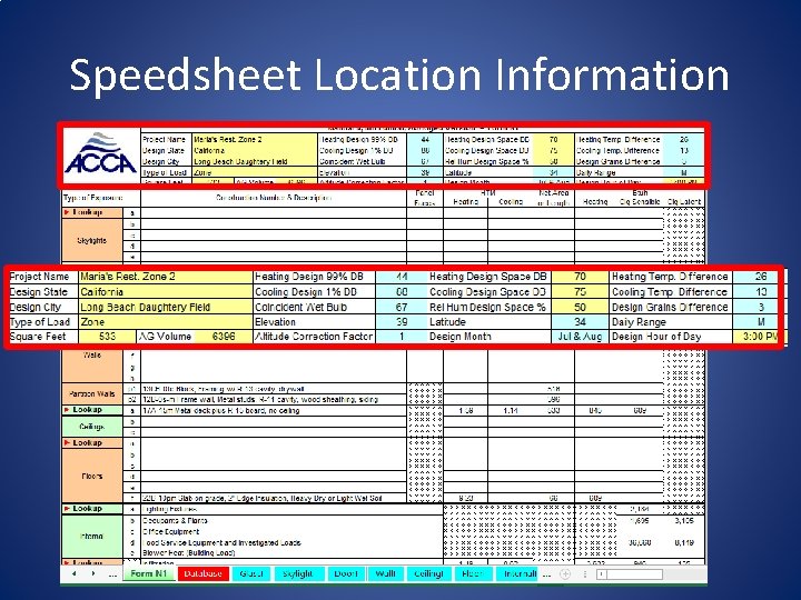 Speedsheet Location Information 