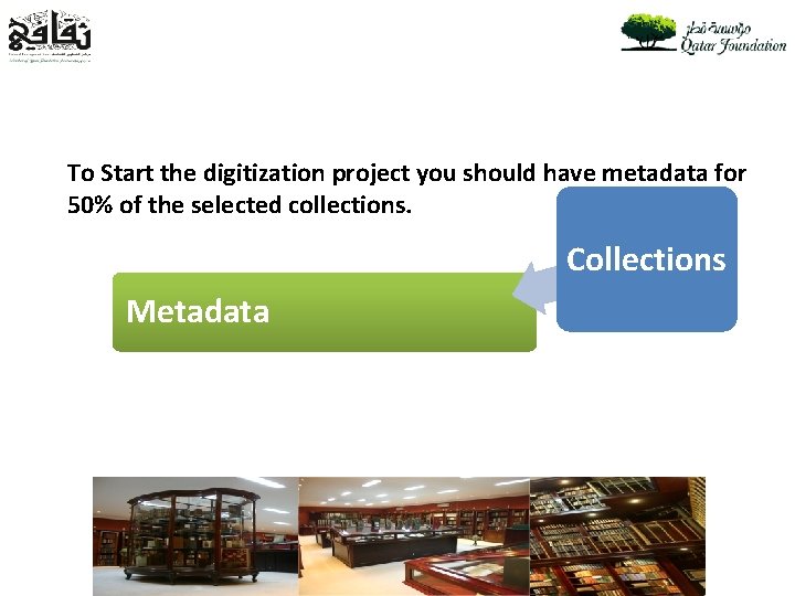 To Start the digitization project you should have metadata for 50% of the selected