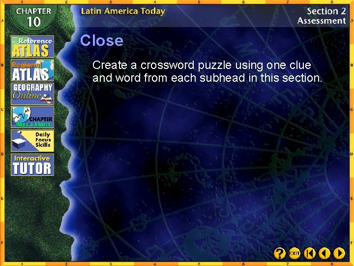 Close Create a crossword puzzle using one clue and word from each subhead in