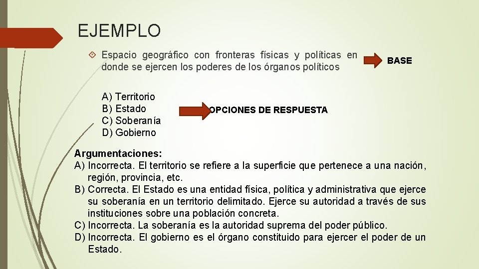 EJEMPLO Espacio geográfico con fronteras físicas y políticas en donde se ejercen los poderes