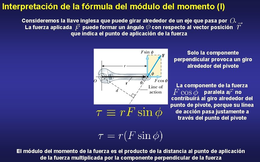 Interpretación de la fórmula del módulo del momento (I) Consideremos la llave inglesa que