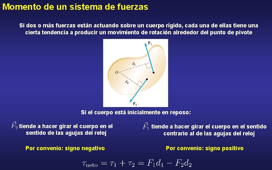Momento de un sistema de fuerzas Si dos o más fuerzas están actuando sobre