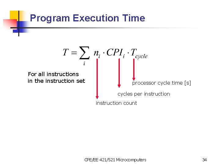 Program Execution Time For all instructions in the instruction set processor cycle time [s]