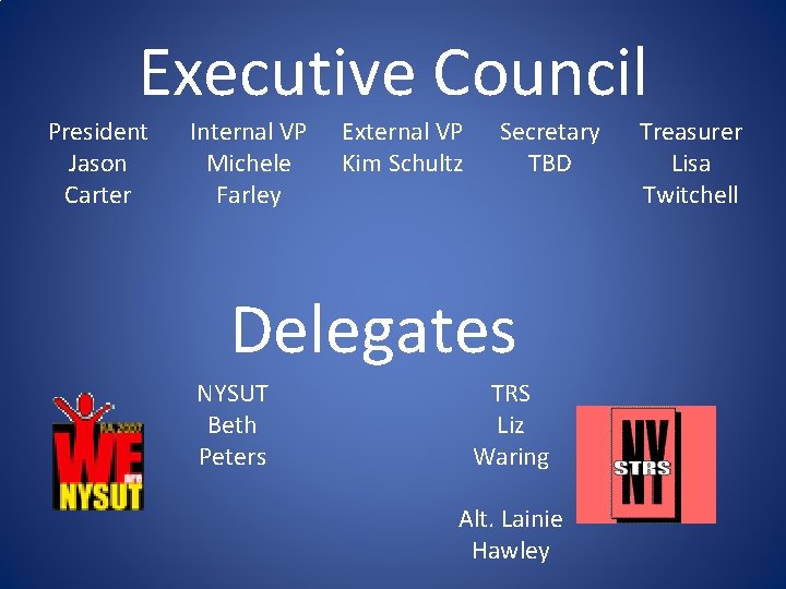 Executive Council President Jason Carter Internal VP Michele Farley External VP Kim Schultz Secretary
