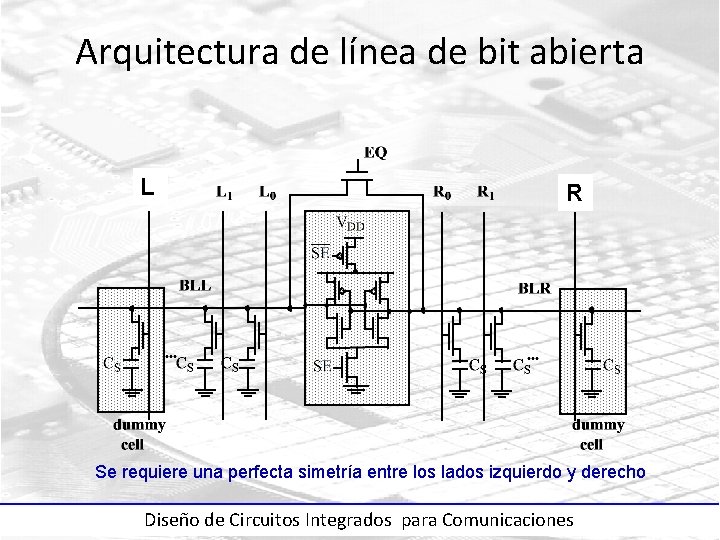 Arquitectura de línea de bit abierta L X R X Se requiere una perfecta