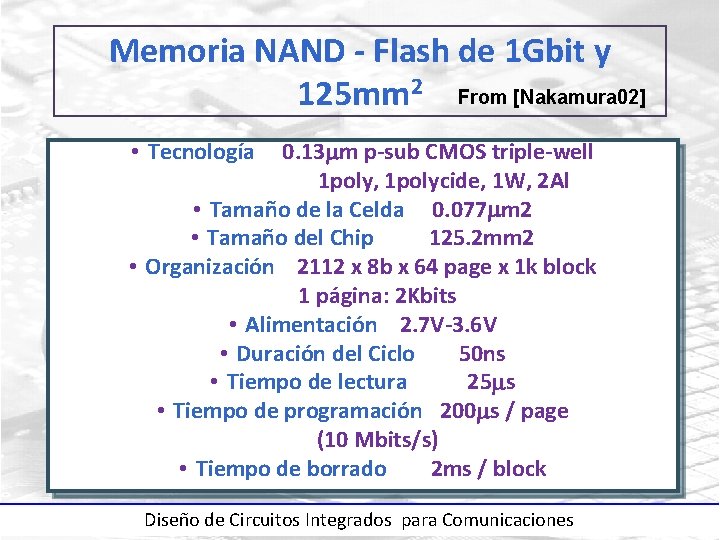 Memoria NAND - Flash de 1 Gbit y 125 mm 2 From [Nakamura 02]