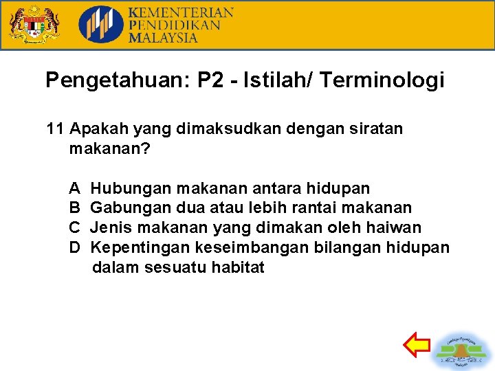 Pengetahuan: P 2 - Istilah/ Terminologi 11 Apakah yang dimaksudkan dengan siratan makanan? A