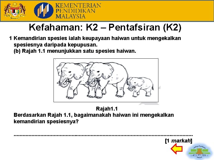 Kefahaman: K 2 – Pentafsiran (K 2) 1 Kemandirian spesies ialah keupayaan haiwan untuk