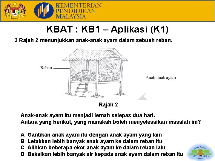 KBAT : KB 1 – Aplikasi (K 1) 3 Rajah 2 menunjukkan anak-anak ayam