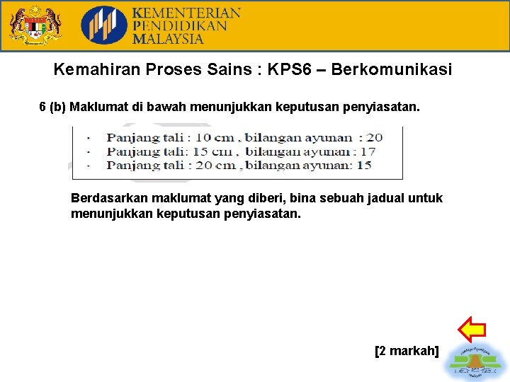 Kemahiran Proses Sains : KPS 6 – Berkomunikasi 6 (b) Maklumat di bawah menunjukkan