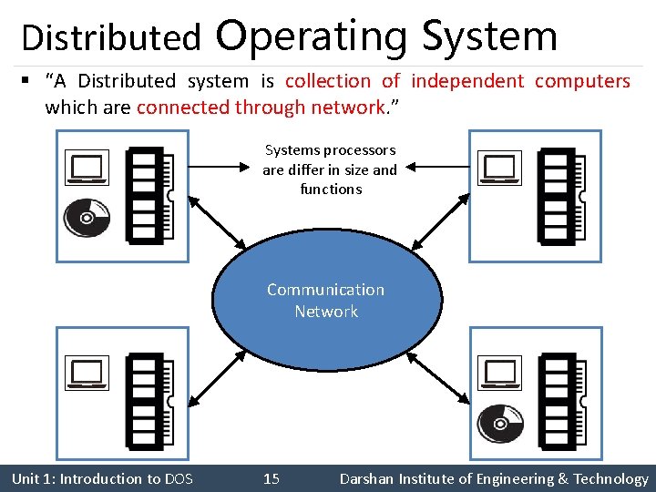 Distributed Operating System § “A Distributed system is collection of independent computers which are