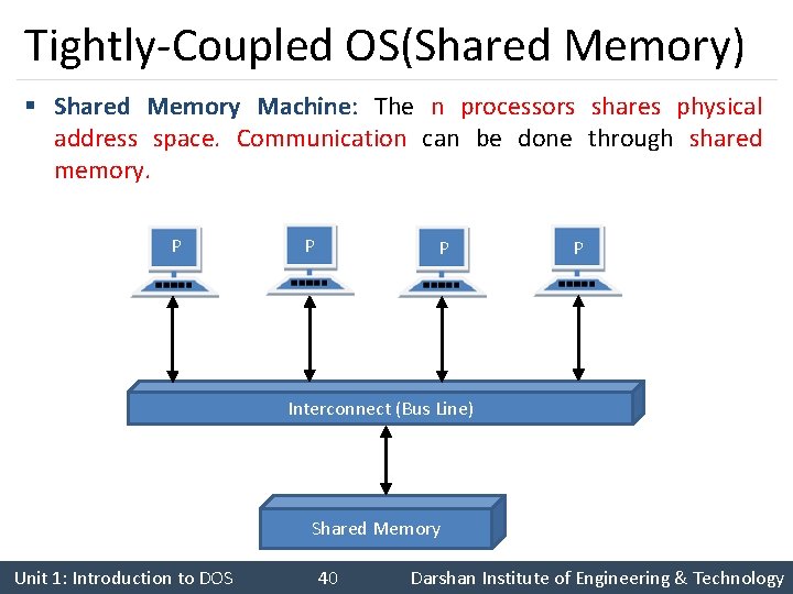 Tightly-Coupled OS(Shared Memory) § Shared Memory Machine: The n processors shares physical address space.