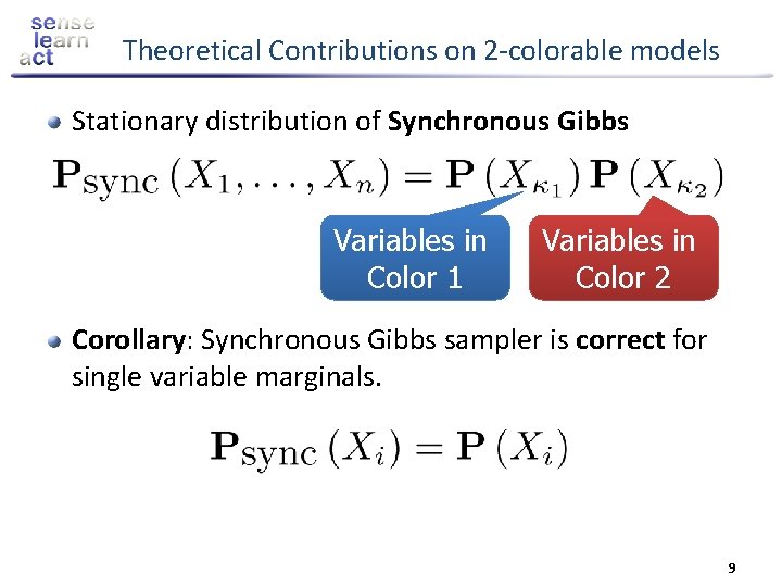 Theoretical Contributions on 2 -colorable models Stationary distribution of Synchronous Gibbs Variables in Color