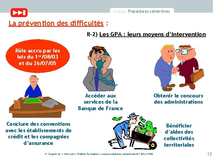 Bagage Procédures collectives La prévention des difficultés : II-2) Les GPA : leurs moyens