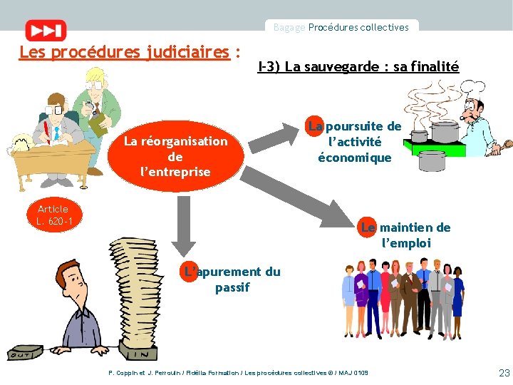 Bagage Procédures collectives Les procédures judiciaires : I-3) La sauvegarde : sa finalité La
