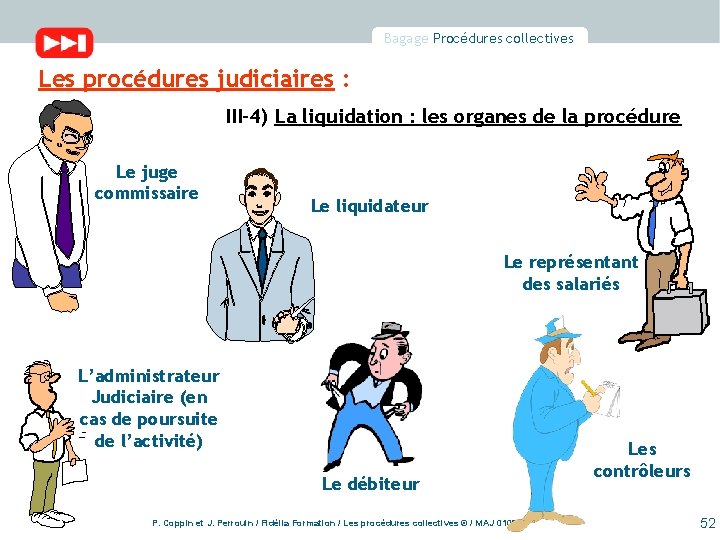 Bagage Procédures collectives Les procédures judiciaires : III-4) La liquidation : les organes de