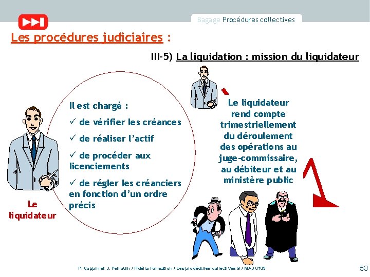 Bagage Procédures collectives Les procédures judiciaires : III-5) La liquidation : mission du liquidateur