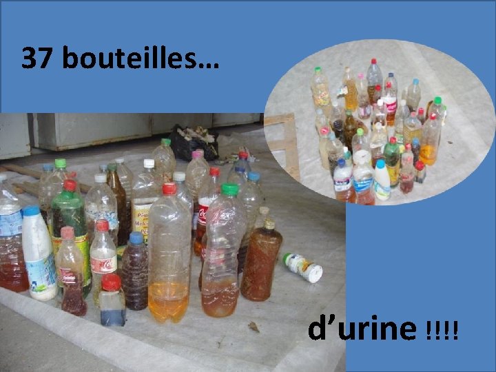 37 bouteilles… d’urine !!!! 