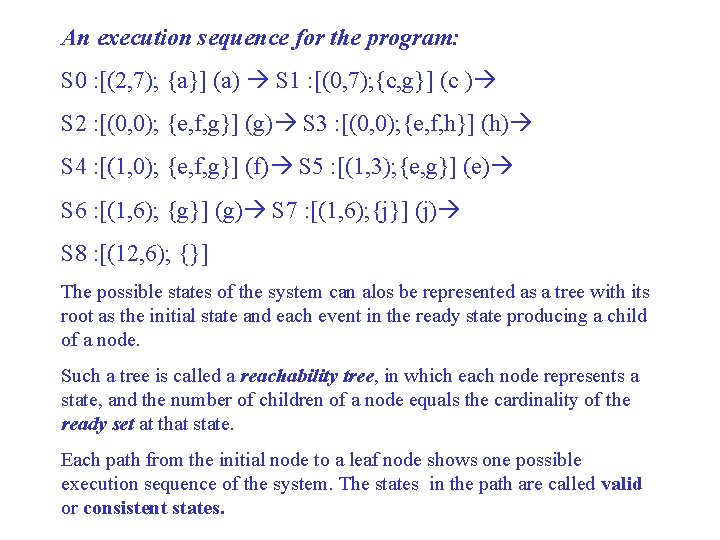 An execution sequence for the program: S 0 : [(2, 7); {a}] (a) S