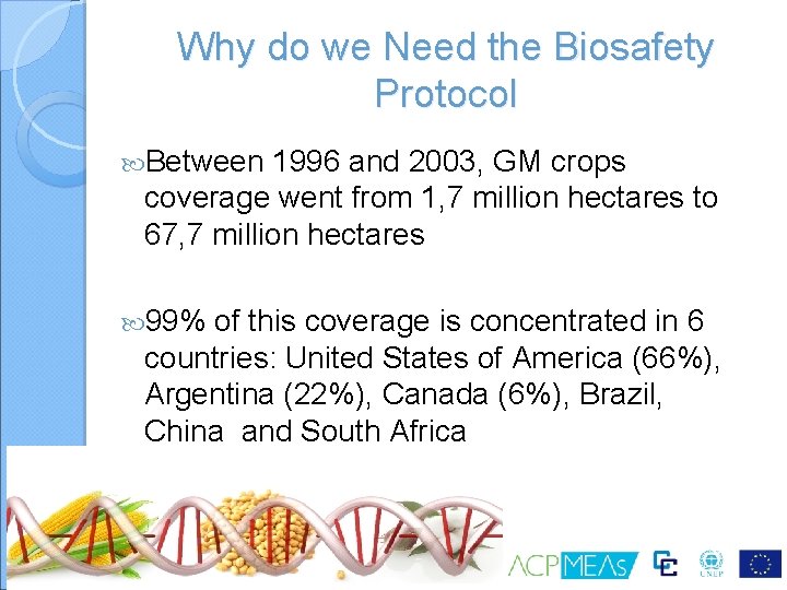 Why do we Need the Biosafety Protocol Between 1996 and 2003, GM crops coverage