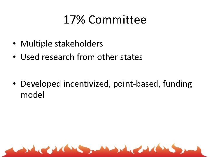 17% Committee • Multiple stakeholders • Used research from other states • Developed incentivized,