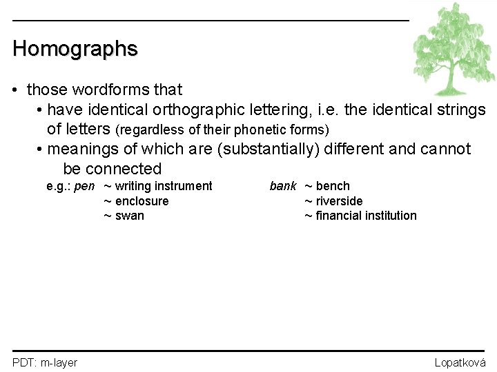 Homographs • those wordforms that • have identical orthographic lettering, i. e. the identical
