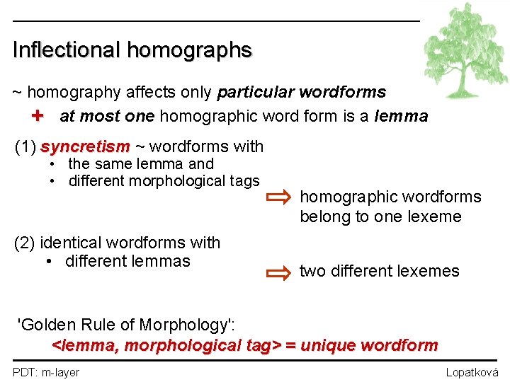 Inflectional homographs ~ homography affects only particular wordforms + at most one homographic word