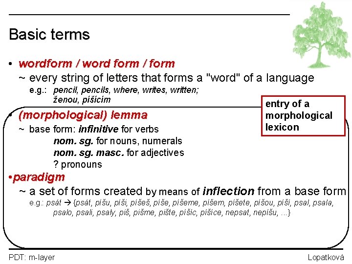 Basic terms • wordform / word form / form ~ every string of letters