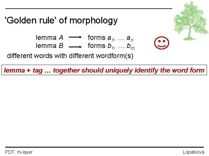 'Golden rule' of morphology lemma A forms a 1, … an lemma B forms